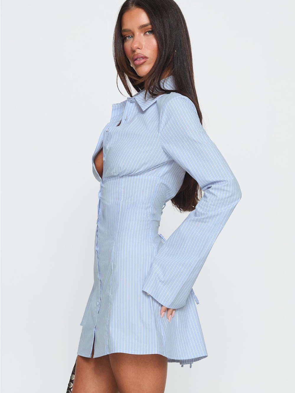 NWOT Tawni Long Sleeve Shirt Mini Dress Blue